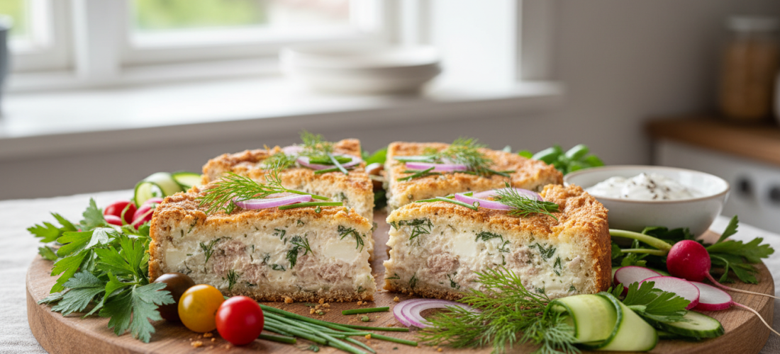 découvrez notre sandwich cake au thon, garni de légumes croquants et de fromage de chèvre frais, une recette gourmande et originale pour un repas léger et savoureux.