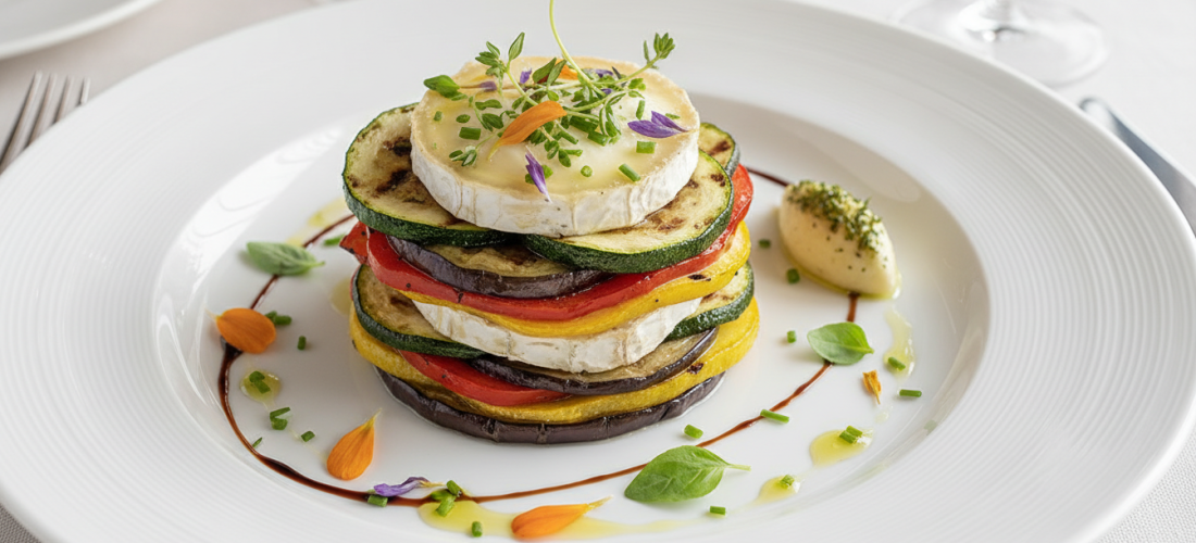 découvrez notre recette gourmande de millefeuille aux légumes colorés et chèvre frais, une explosion de saveurs fraîches et délicates pour un plat sain et raffiné.