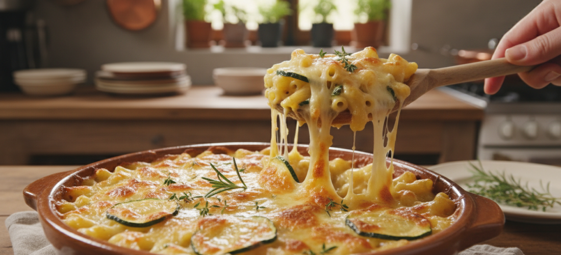 découvrez notre délicieuse recette de gratin de courgettes et macaronis au fromage à raclette, un plat fondant et réconfortant parfait pour les repas en famille.