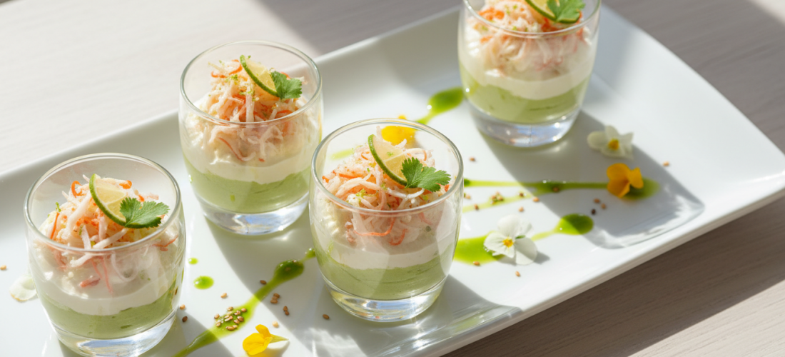 découvrez une recette savoureuse avec notre délice frais : une bulle de fromage crémeux, avocat onctueux, citron vert acidulé et surimi délicat pour une explosion de saveurs en bouche.