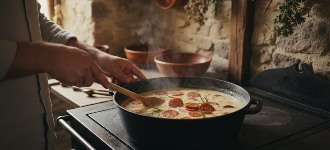 savourez notre soupe veloutée de chou-fleur au chorizo, un délice hivernal qui réchauffe votre maison et chasse la grisaille avec ses saveurs réconfortantes.