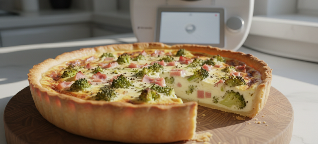 découvrez une recette facile et savoureuse de quiche au brocoli et jambon, préparée rapidement avec le thermomix pour un repas léger et gourmand.