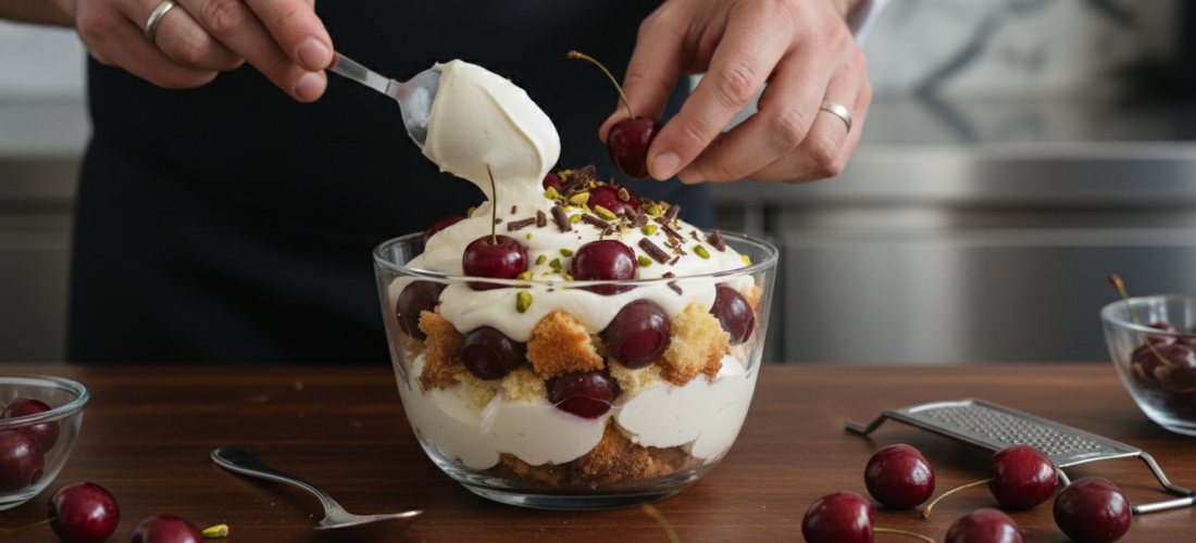 découvrez notre trifle aux cerises enrobées d’un sirop délicat, une douceur légère et fruitée parfaite pour un dessert raffiné et gourmand.