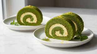 découvrez notre délice roulé au thé matcha, délicatement nappé d'une crème citronnée légère pour une douceur savoureuse et rafraîchissante.