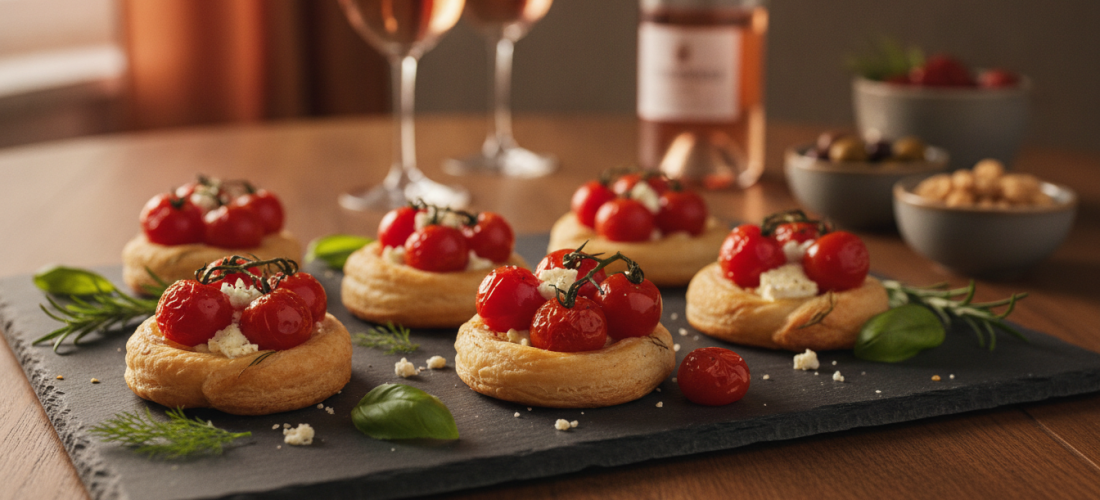 découvrez nos délices croquants, des mini feuilletés légers à la tomate et graines de sésame, parfaits pour un apéritif savoureux et délicat.