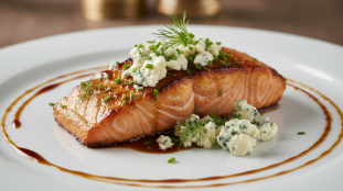 découvrez une recette gourmande de délices de saumon caramélisé au soja et fromage bleu, alliant saveurs sucrées-salées pour un plat savoureux et facile à préparer.