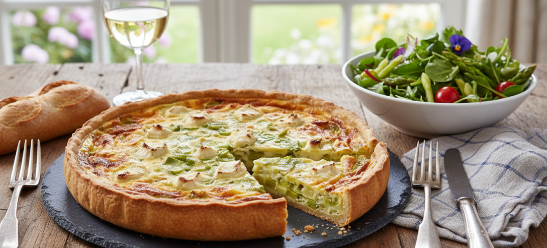 découvrez une recette gourmande de quiche au chèvre frais, poireaux fondants et pommes de terre, alliant douceur et saveurs pour un repas délicieux et convivial.