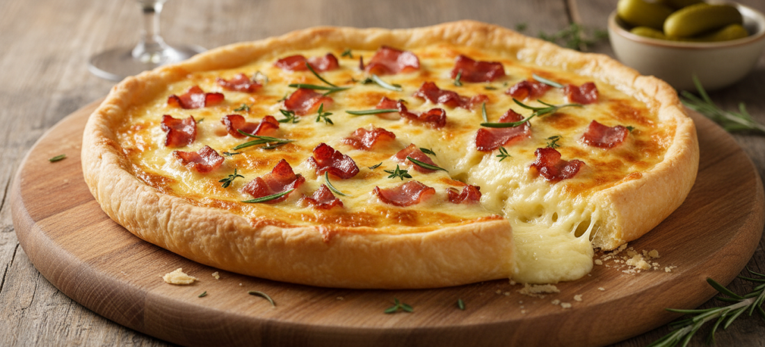 découvrez notre recette gourmande de tarte au fromage à raclette et lardons fumés, une délicieuse spécialité à savourer en famille ou entre amis.