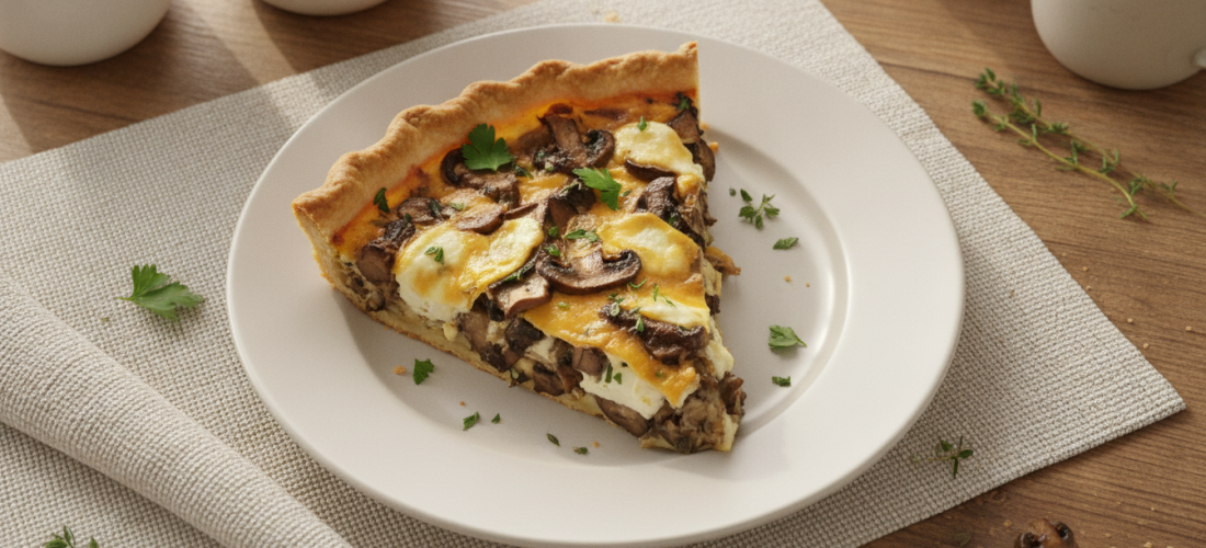 savourez une délicieuse tarte gourmande aux champignons frais et au fromage fondant, parfaite pour un repas convivial et réconfortant.