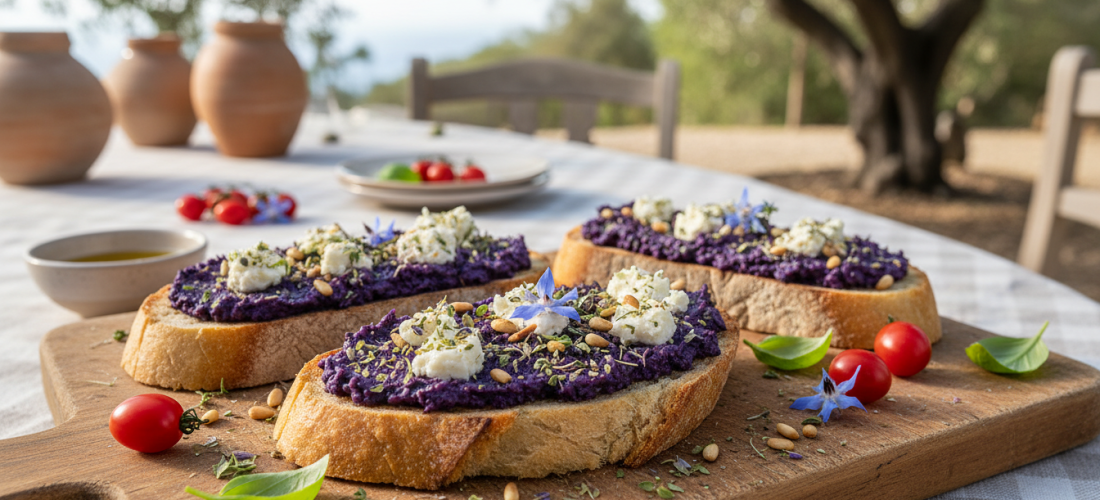 savourez une délicieuse tartine gourmande garnie de caviar d’aubergine onctueux et de fromage fondant, parfaite pour un apéritif ou un repas léger.