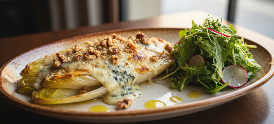découvrez notre recette simple et gourmande d'endives gratinées au fromage bleu, un plat délicieux qui saura ravir vos papilles.