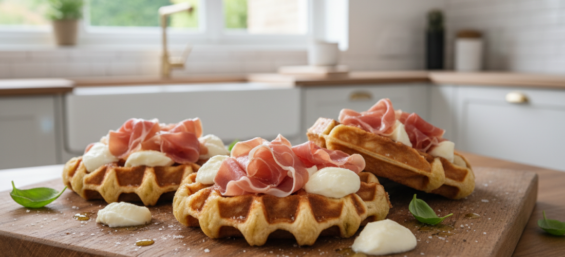 découvrez notre recette gourmande de gaufres salées au jambon cru et mozzarella fondante, faciles à préparer et parfaites pour un repas savoureux et original.
