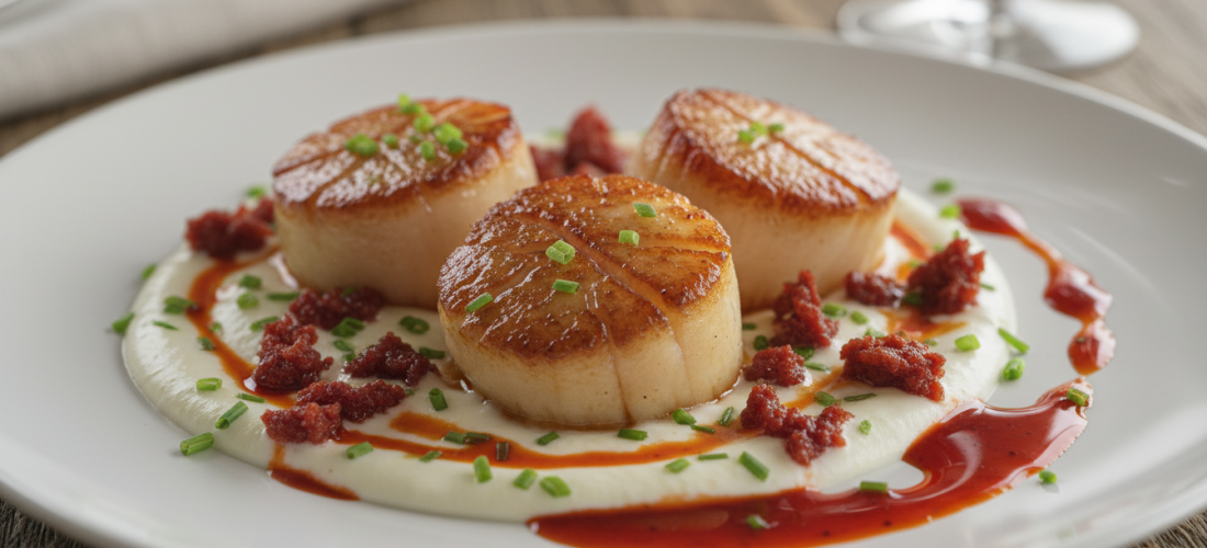 découvrez une recette savoureuse de noix de saint-jacques parfumées au chorizo, sublimées par l'onctuosité du fromage frais. un plat gourmand et raffiné qui éveillera vos papilles.