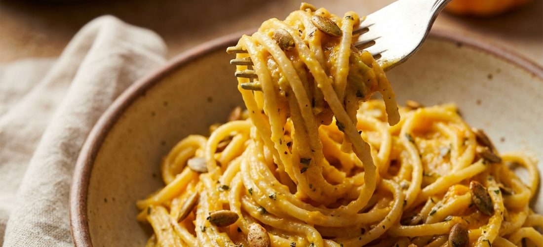 savourez des pâtes fondantes aux poireaux, généreusement nappées d'une sauce onctueuse à la courge butternut et au fromage frais, pour un repas gourmand et réconfortant.