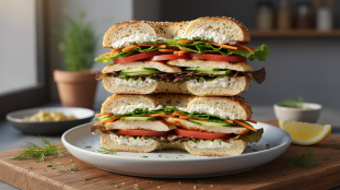 découvrez une recette facile et savoureuse de bagel au poulet, légumes croquants et fromage frais, parfaite pour un repas gourmand et équilibré.