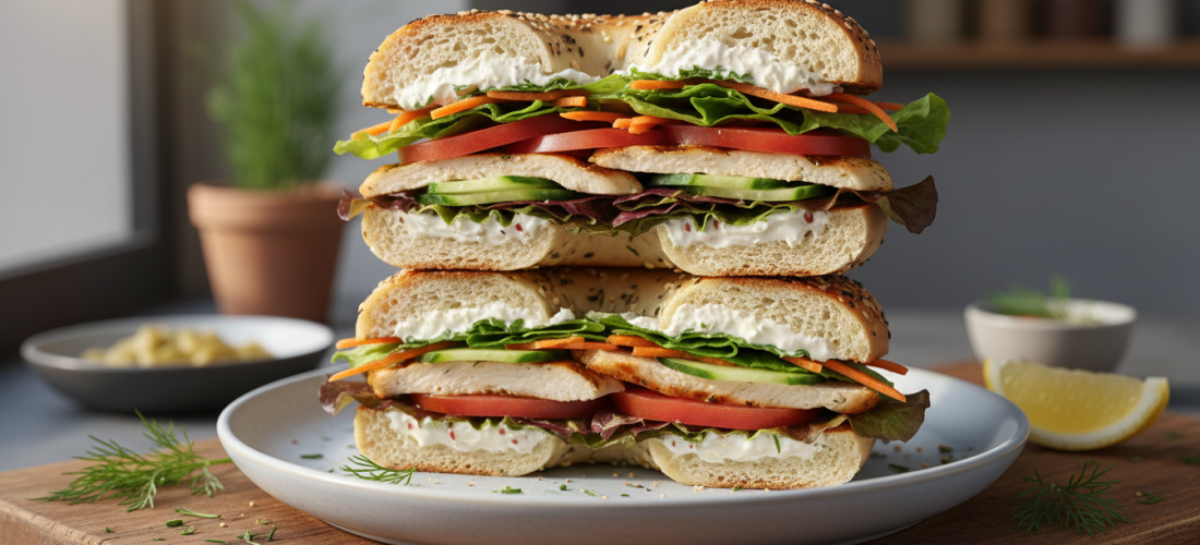 découvrez une recette facile et savoureuse de bagel au poulet, légumes croquants et fromage frais, parfaite pour un repas gourmand et équilibré.