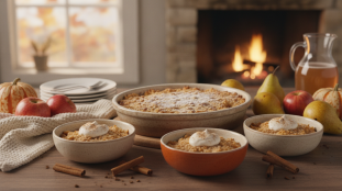 découvrez notre recette simple et gourmande de crumble léger aux pommes et poires, délicatement parfumé à la cannelle pour un dessert savoureux et réconfortant.