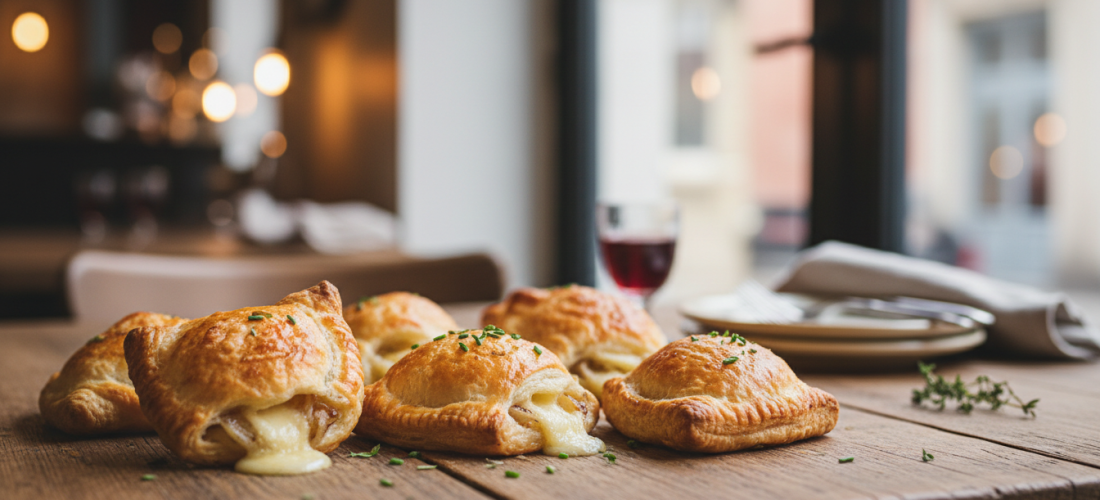 découvrez notre recette gourmande de chaussons fondants au fromage et confit d’oignon, un délice à savourer en toute simplicité pour un moment convivial.