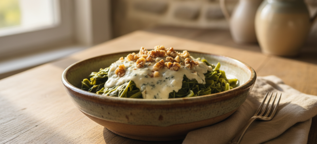 découvrez une recette savoureuse de chou vert nappé d'une onctueuse crème au bleu, un plat délicieux et original à essayer chez vous pour régaler vos papilles.