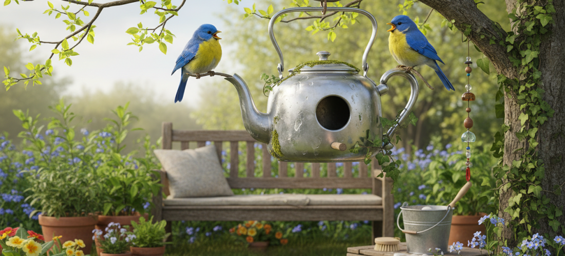 apprenez à transformer vos anciens ustensiles de cuisine en nichoirs écologiques et décoratifs pour accueillir les oiseaux ce printemps.