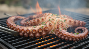 découvrez comment préparer un poulpe grillé en seulement trois minutes de cuisson intense, pour une explosion de saveurs et une fête inoubliable.