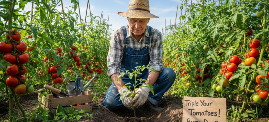 découvrez la méthode ingénieuse d'un retraité pour planter les tomates en les enterrant jusqu'au cou, une technique qui a triplé ses récoltes en une seule saison estivale.