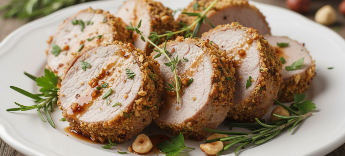 découvrez notre filet mignon de porc en croûte de noisettes et herbes, une recette raffinée qui sublime le rôti du dimanche en un véritable festin élégant et gourmand.