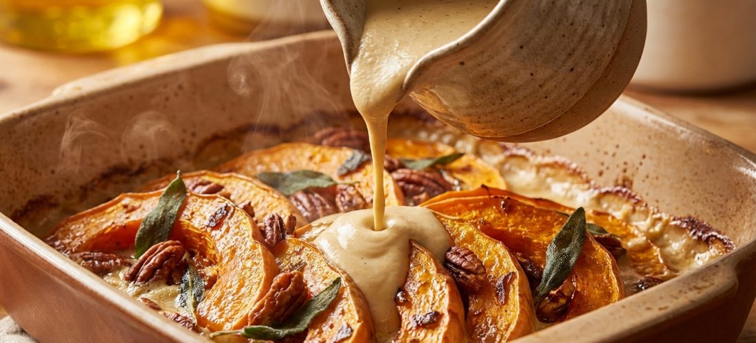 découvrez notre recette de gratin de courge ultra-crémeux sans crème, une douceur automnale qui réchauffe vos repas avec une texture fondante et des saveurs délicates.