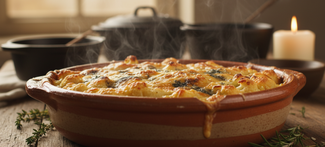 découvrez notre gratin réconfortant de chou-fleur au fromage bleu, parfait pour réchauffer vos soirées fraîches avec une saveur riche et gourmande.