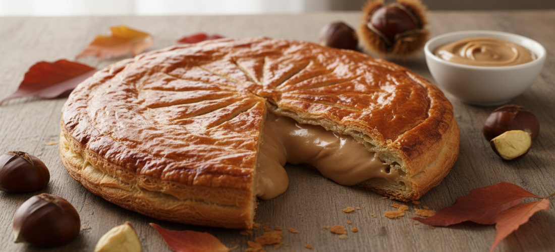 découvrez la galette des rois revisitée avec une crème de marrons fondante, un délice irrésistible qui séduira tous les amateurs de gourmandises.