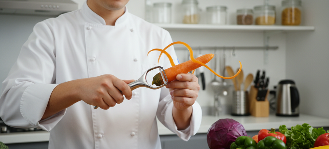 découvrez l'économe réinventé et apprenez la technique des chefs pour éplucher vos légumes dans les deux sens, rendant votre cuisine plus efficace et plus agréable.