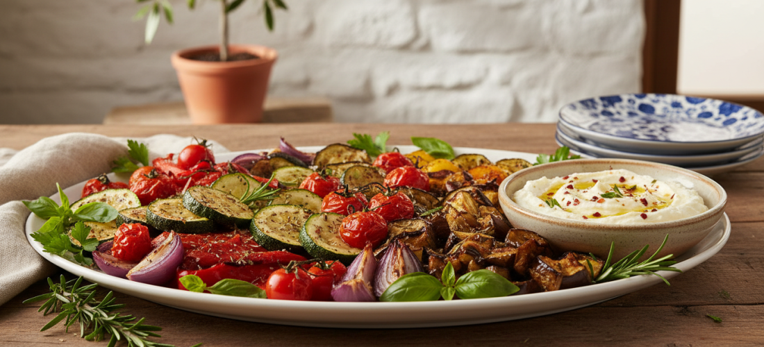 découvrez notre recette simple et savoureuse de légumes rôtis irrésistibles accompagnés d'une sauce onctueuse au fromage frais, parfaite pour un repas gourmand et équilibré.