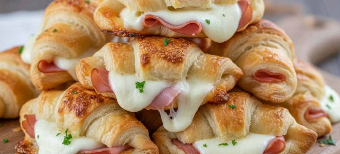 découvrez nos mini croissants feuilletés au jambon et mozzarella, un délice doré parfait pour sublimer vos apéros de noël et régaler vos invités.