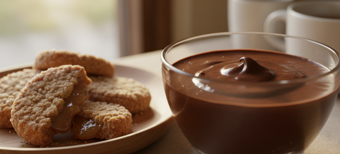 découvrez la mousse au chocolat ultra intense accompagnée de biscuits fondants sans cuisson, un duo irrésistible qui séduit dès la première bouchée. un dessert gourmand et facile à préparer pour toutes les occasions.
