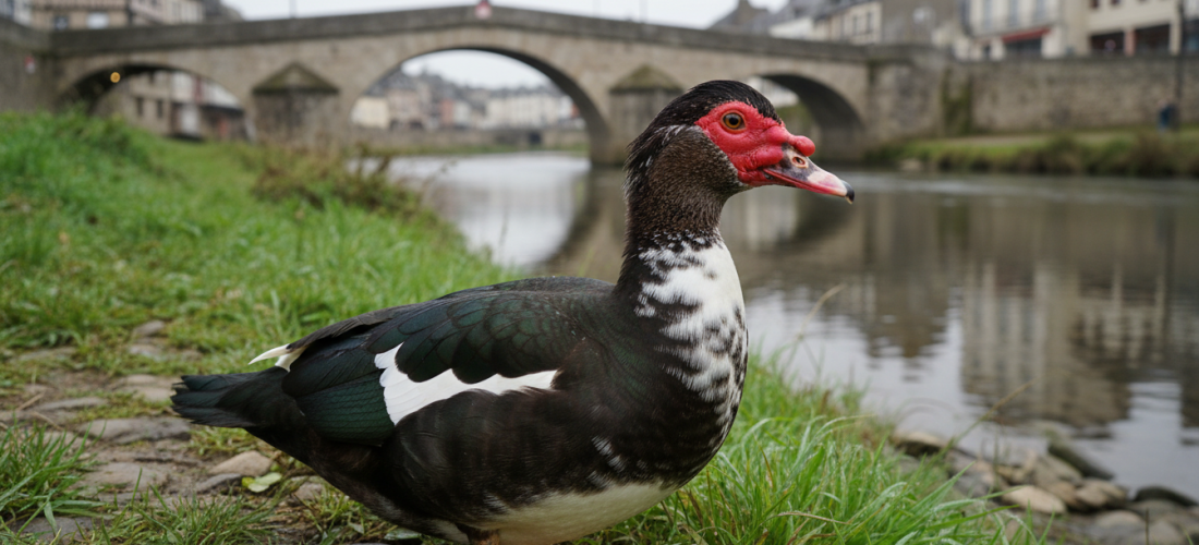 découvrez l'étrange oiseau mystérieux aux couleurs noir, blanc et rouge qui nage dans la vilaine à rennes. une curiosité naturelle à ne pas manquer !