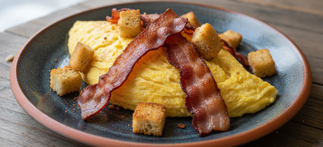 découvrez une omelette gourmande aux lardons et croûtons, une recette inventive qui transforme le pain rassis en une texture aérienne et savoureuse pour un repas délicieux et original.