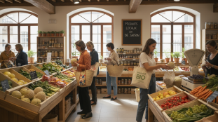 une chercheuse s'interroge sur l'impact environnemental des plastiques dans l'alimentation, en particulier l'utilité des emballages pour champignons et melons déjà découpés, et leurs conséquences sur la pollution plastique.