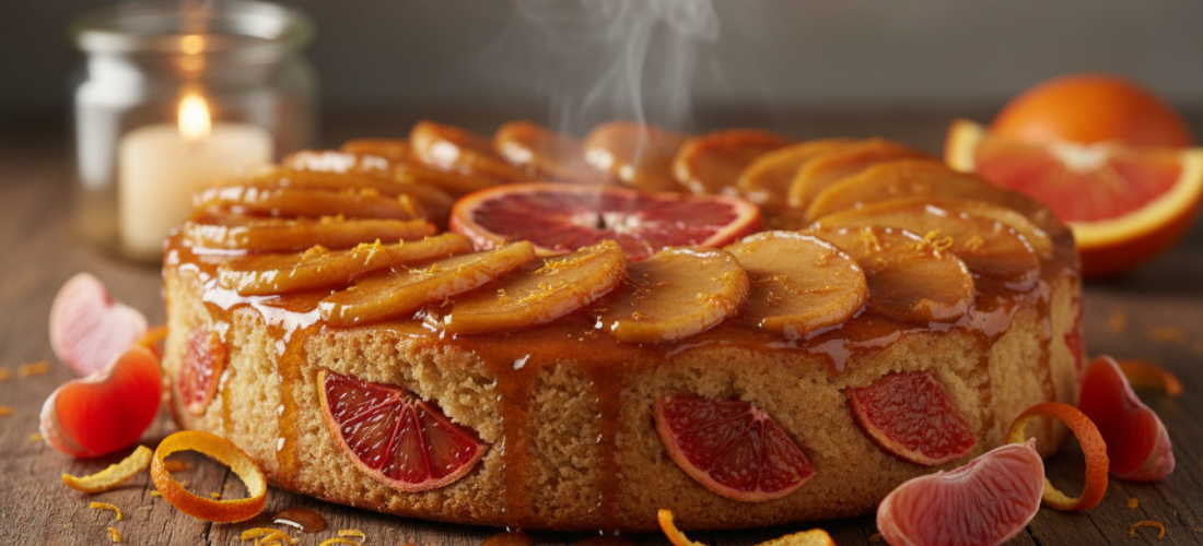 découvrez un gâteau d'hiver unique où la tarte tatin se mêle à la douceur d'un cake à l'orange sanguine pour des desserts gourmands et réconfortants.