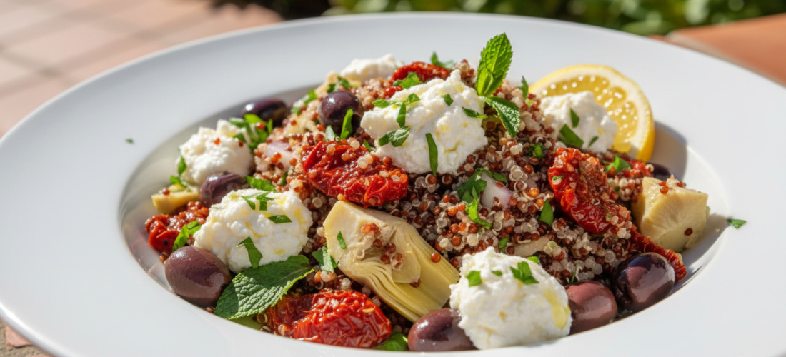 découvrez une recette savoureuse de salade de quinoa colorée, agrémentée de légumes croquants et de fromage frais, idéale pour un repas sain et gourmand.