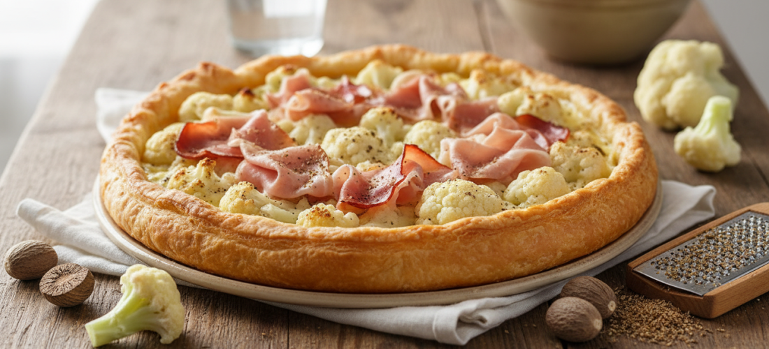 découvrez une recette gourmande et légère de tarte au chou-fleur et jambon, rehaussée d'une délicate touche de muscade. parfaite pour un repas savoureux et équilibré.