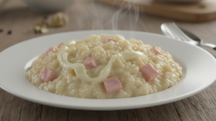 découvrez notre recette simple et savoureuse de risotto fondant au jambon et mozzarella, idéale pour un repas gourmand et rapide à préparer.