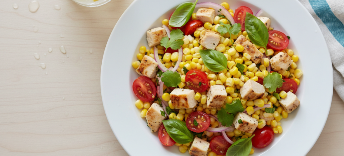 découvrez notre salade légère au poulet, maïs et tomates, une recette saine et savoureuse idéale pour une pause gourmande minceur.
