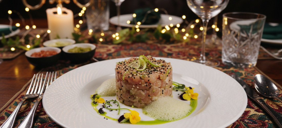 découvrez notre tartare raffiné de poisson cru et huîtres au miso, citron vert et sésame, une recette élégante et savoureuse parfaite pour sublimer vos fêtes avec fraîcheur et originalité.
