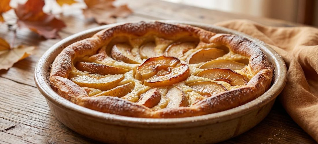 Clafoutis aux pommes et poires caramélisées, dessert crémeux et fondant
