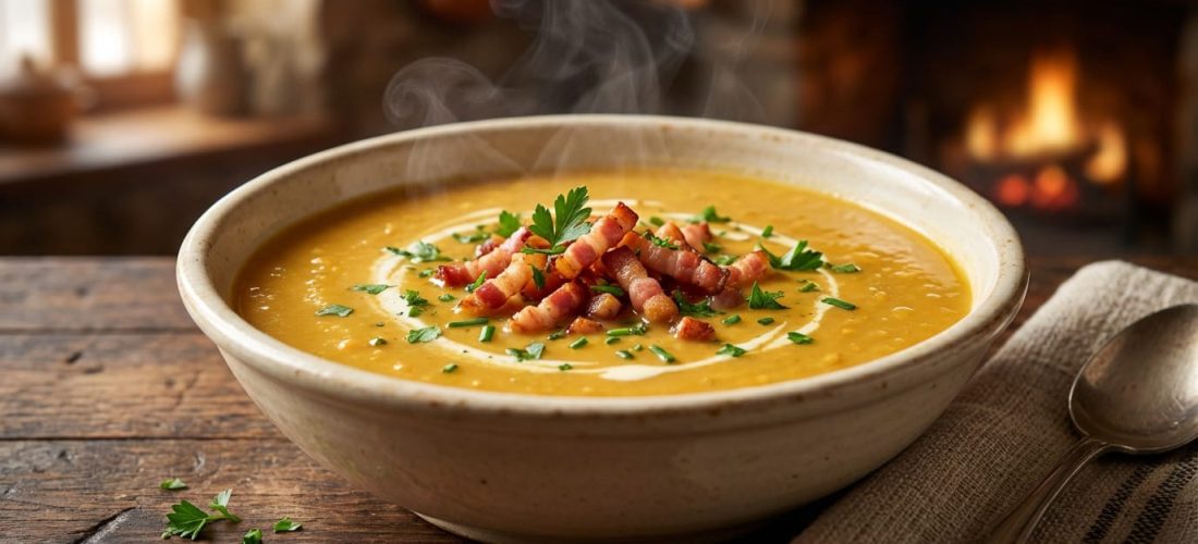 Potage Brighton au lard fumé, un velouté réconfortant avec lentilles corail et légumes