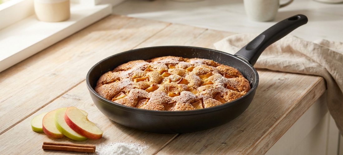 Gâteau aux pommes cuit à la poêle, dessert moelleux et rapide sans four