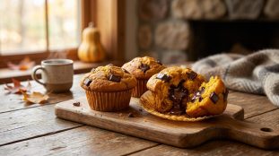 Muffins moelleux à la courge butternut et chocolat noir, parfaits pour un goûter sain