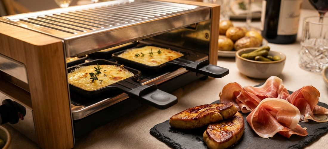 Raclette avec foie gras et jambon cru, plat festif élégant