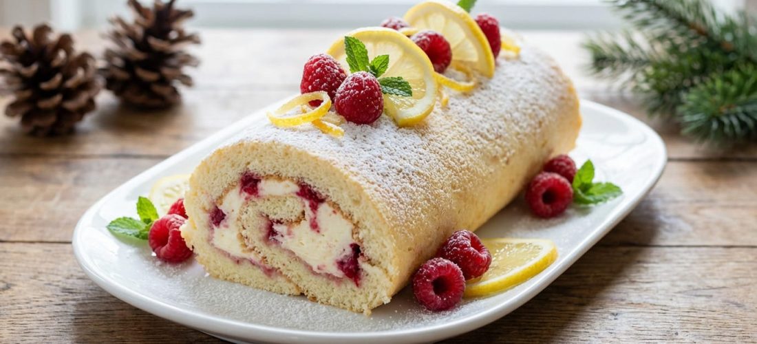Bûche framboise citron légère avec crème mascarpone et framboises fraîches