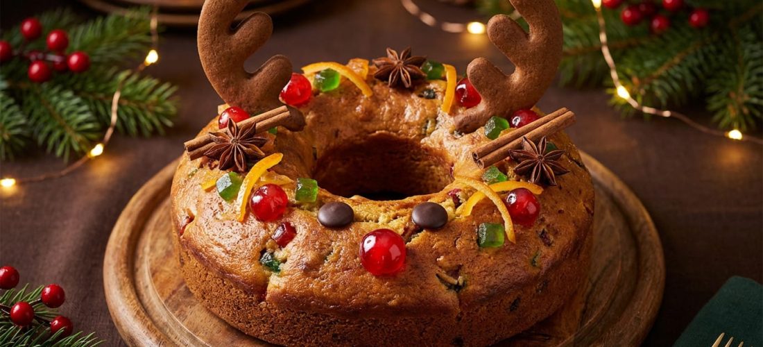 Couronne de fruits et épices décorée en forme de renne pour Noël